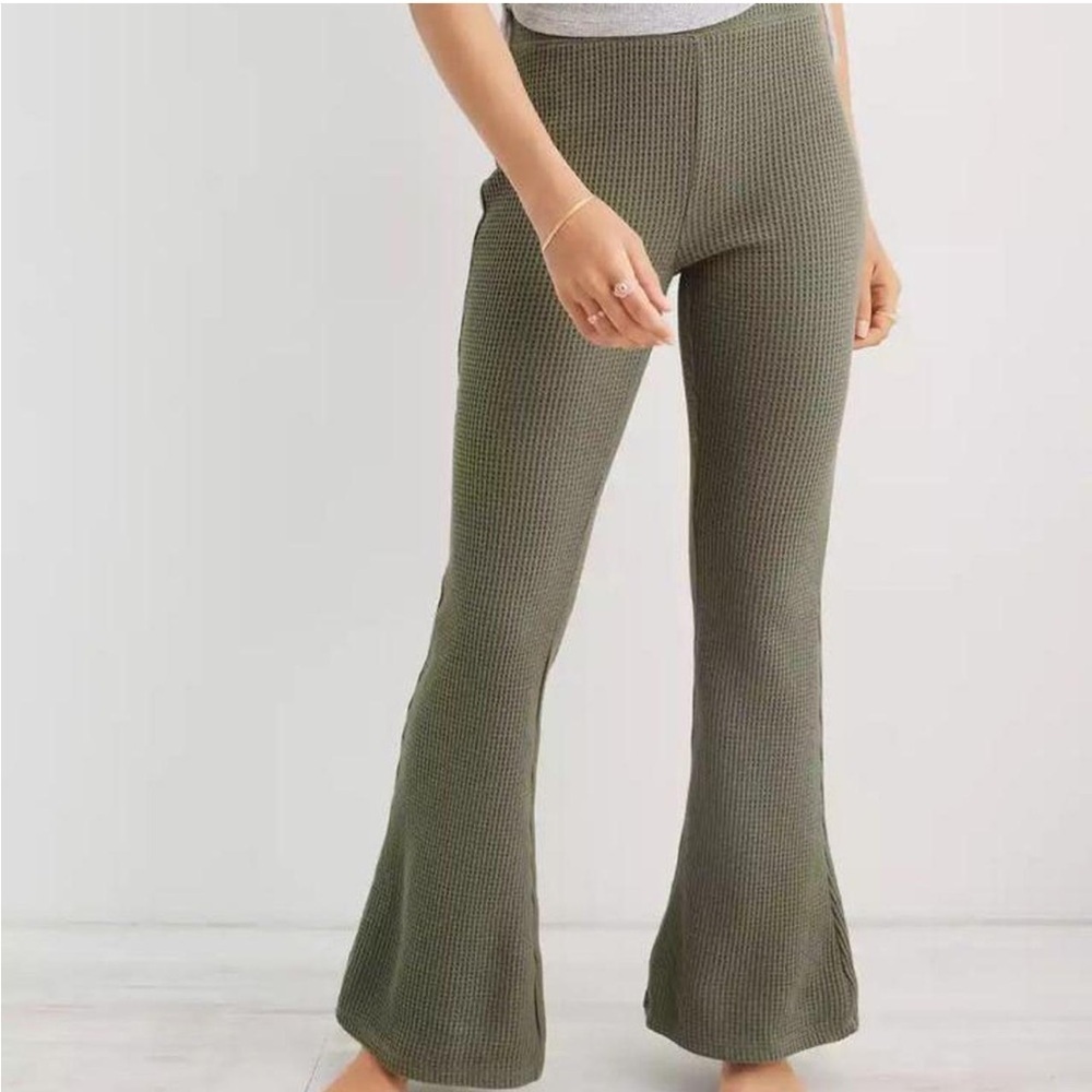 Aerie Waffle High Waisted Flare Pant Large Long